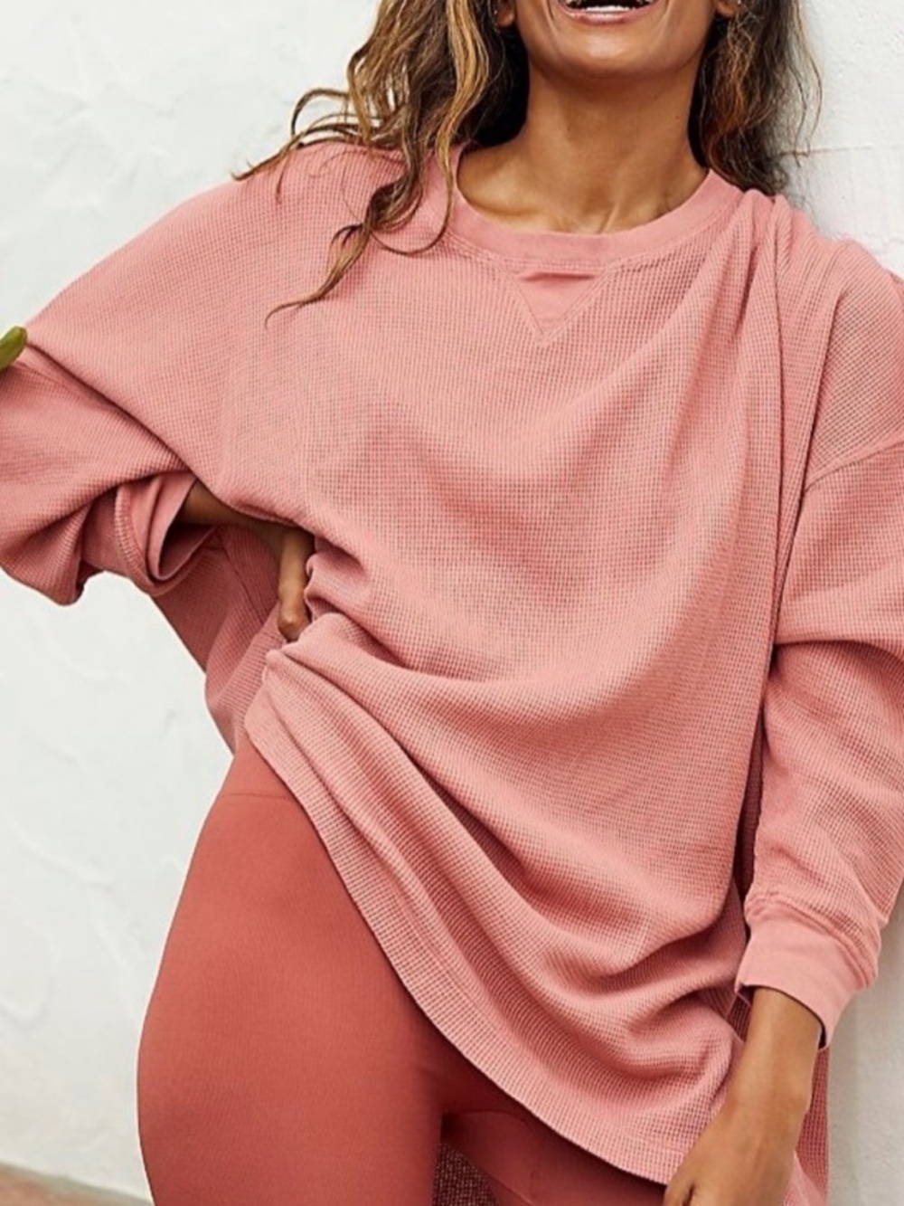 Free People Dusty Pink oversized Henley Pullover Tee